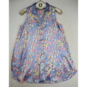 AMELIA'S - BLUE BUTTERFLY PRINT SATIN SLEEVELESS NIGHT SHIRT NIGHTGOWN - S/M
